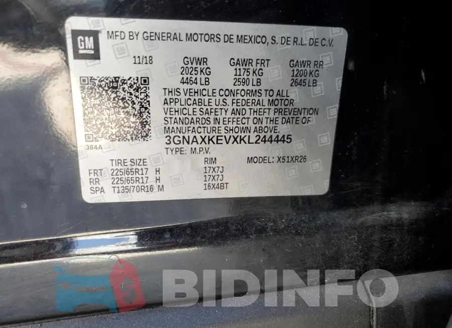 3GNAXKEVXKL244445 Photo# 12