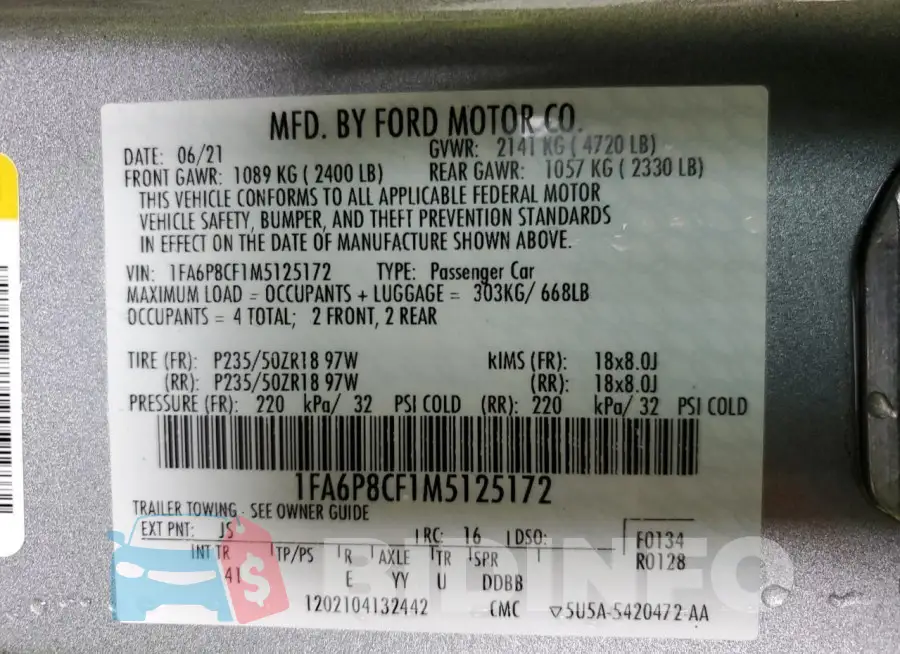 1FA6P8CF1M5125172 Photo# 12