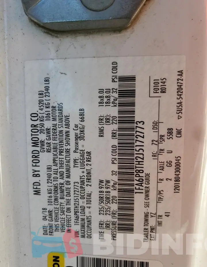 1FA6P8TH2J5172773 Photo# 12