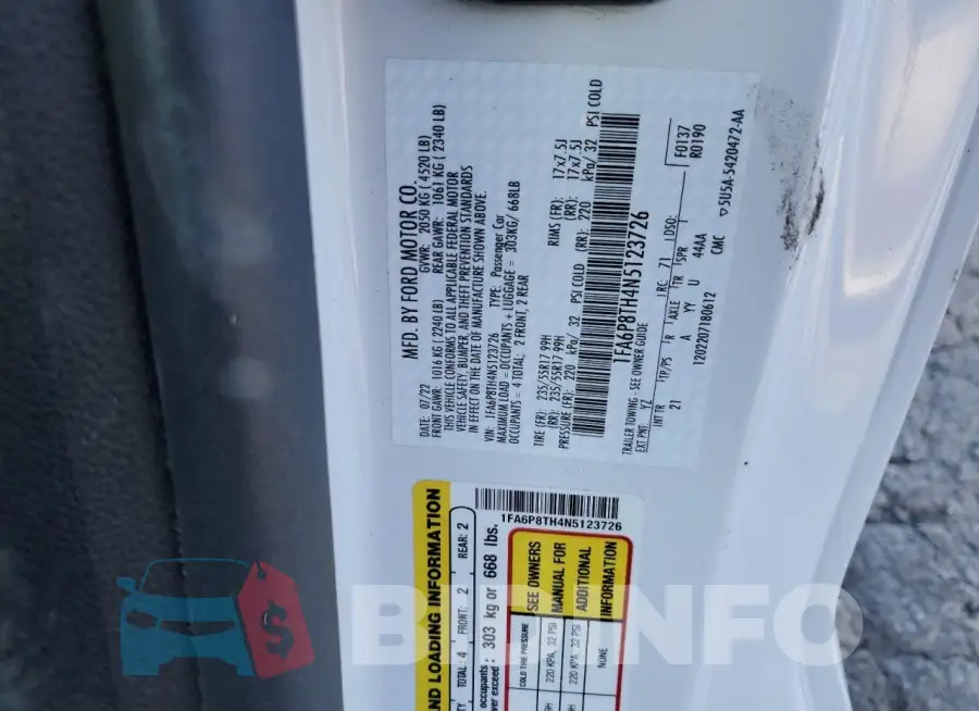 1FA6P8TH4N5123726 Photo# 13