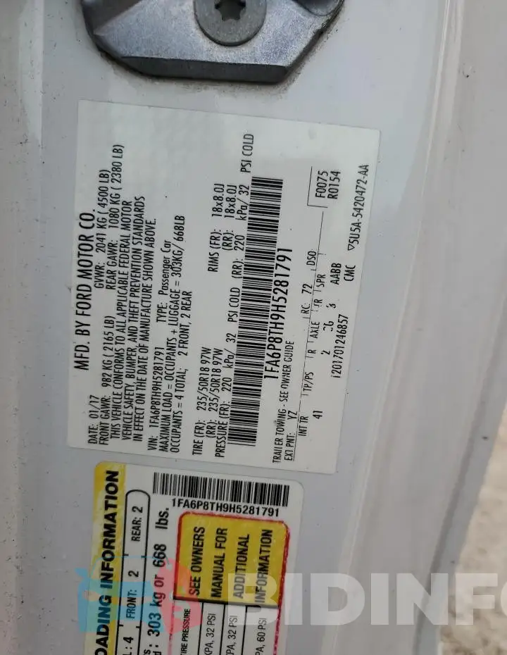 1FA6P8TH9H5281791 Photo# 12