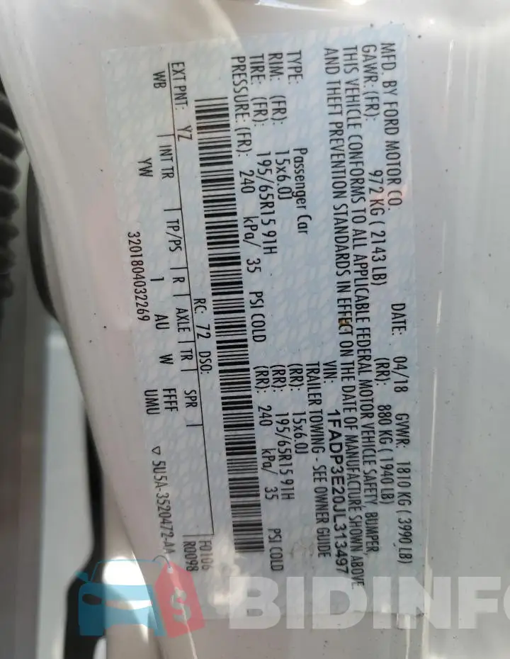 1FADP3E20JL313497 Photo# 12