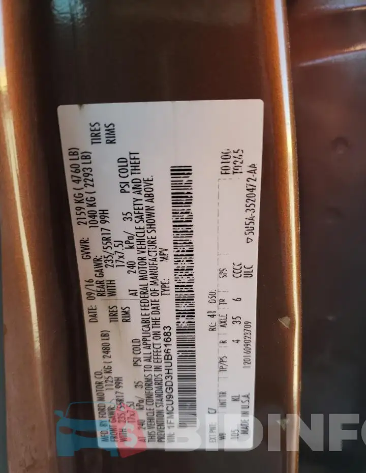 1FMCU9GD3HUB61683 Photo# 13
