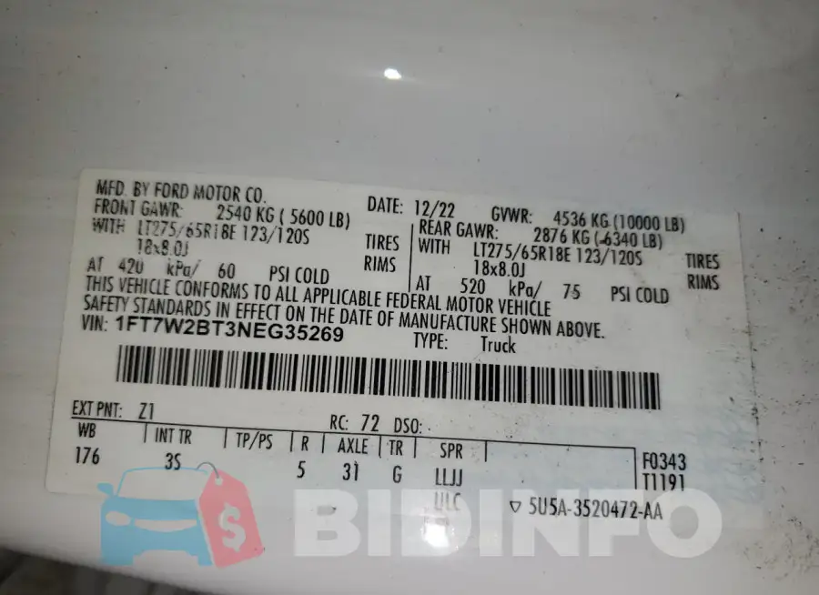 1FT7W2BT3NEG35269 Photo# 12