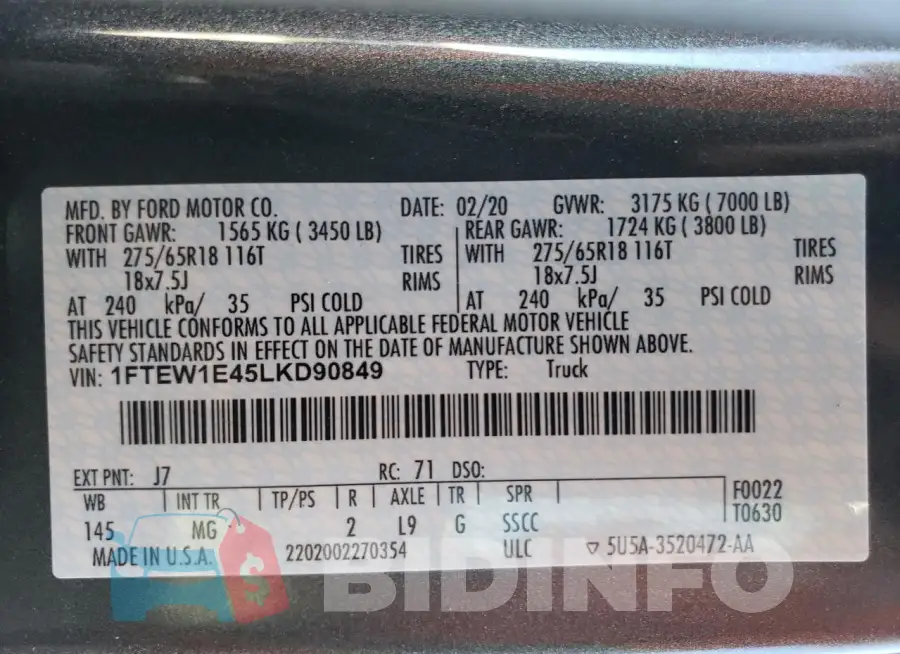 1FTEW1E45LKD90849 Photo# 13