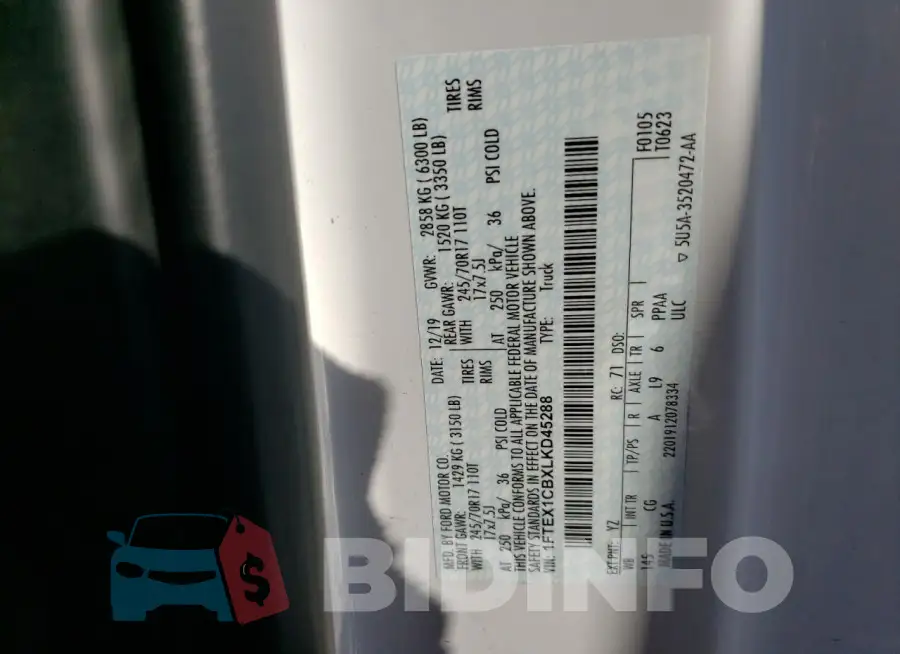 1FTEX1CBXLKD45288 Photo# 12