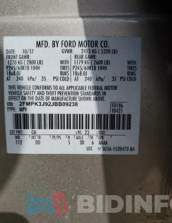 2FMPK3J92JBB09238 Photo# 13