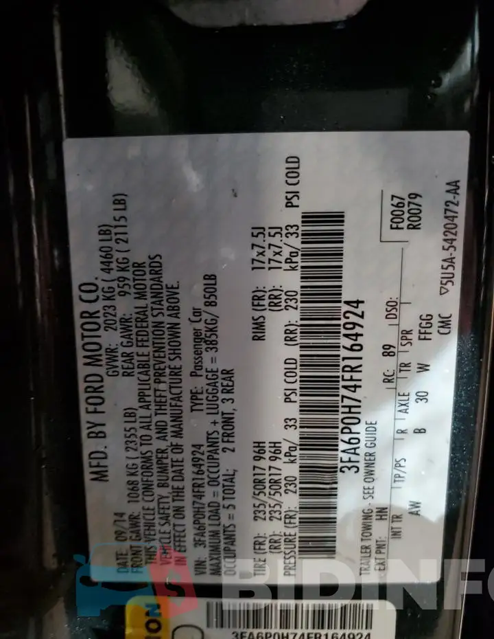 3FA6P0H74FR164924 Photo# 12