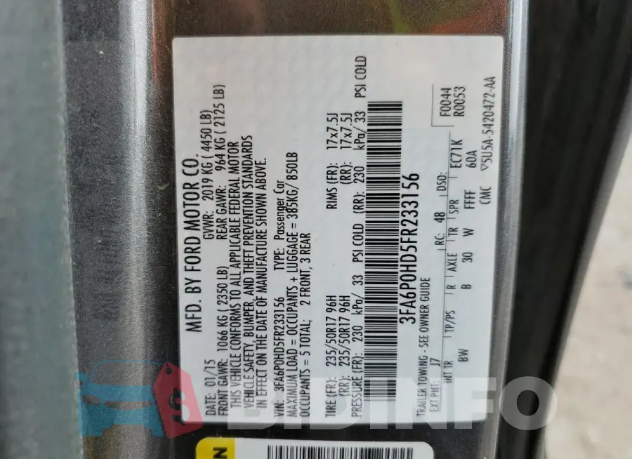 3FA6P0HD5FR233156 Photo# 14