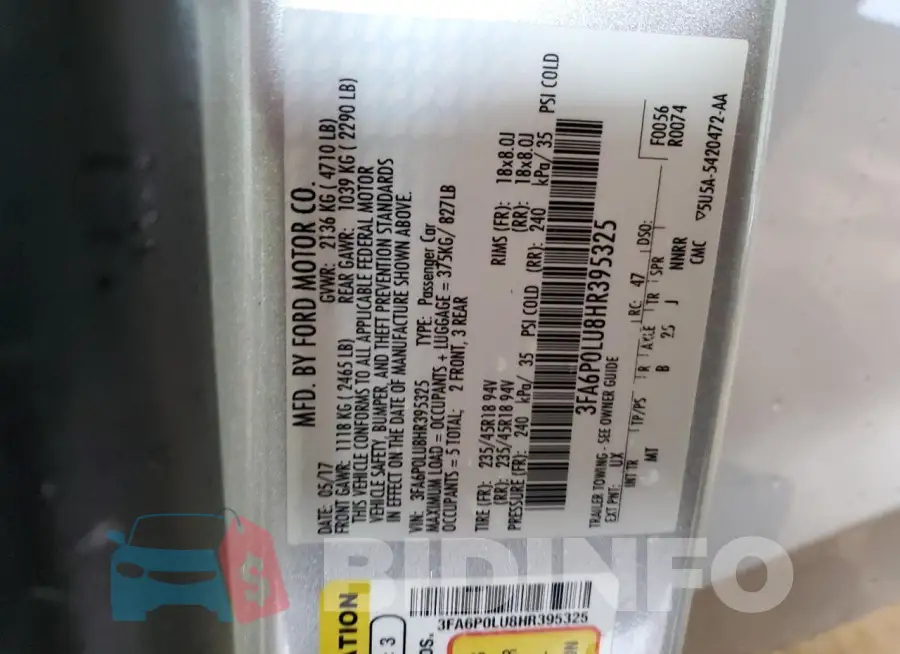 3FA6P0LU8HR395325 Photo# 12
