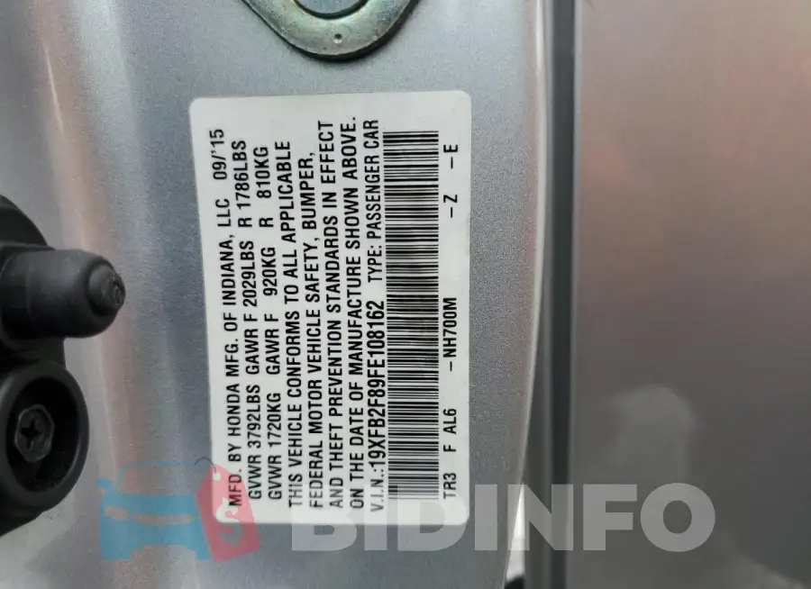 19XFB2F89FE108162 Photo# 12