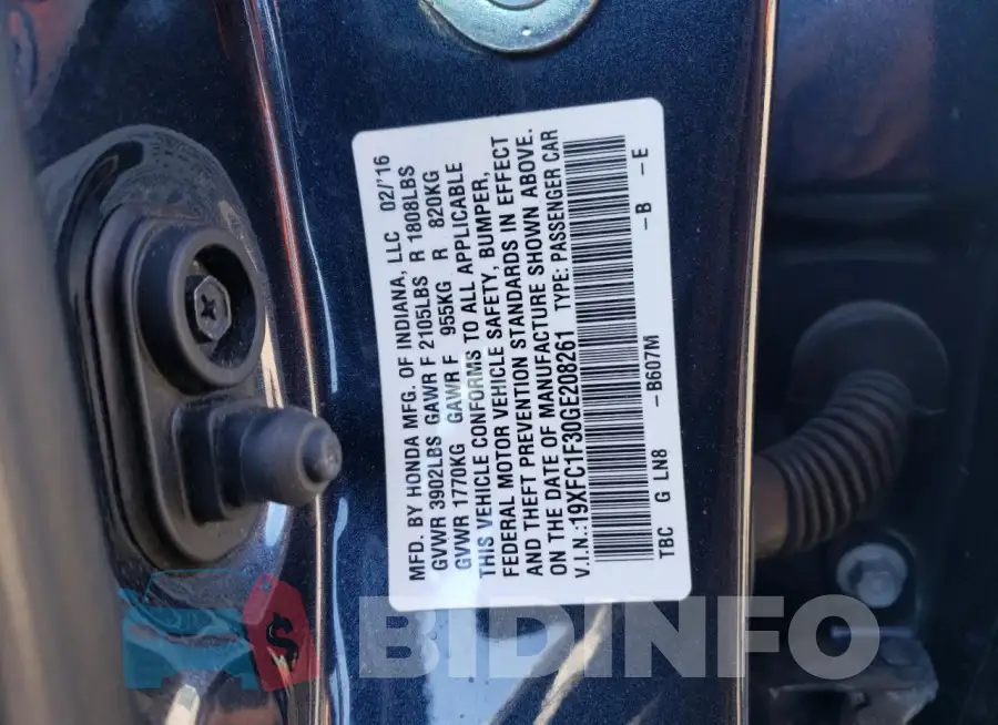 19XFC1F30GE208261 Photo# 12