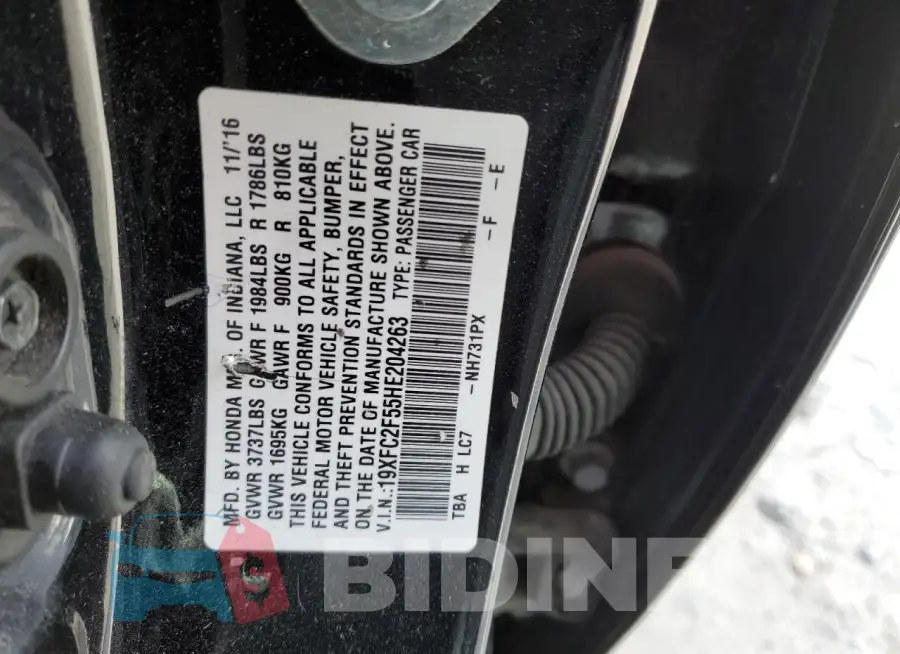 19XFC2F55HE204263 Photo# 12