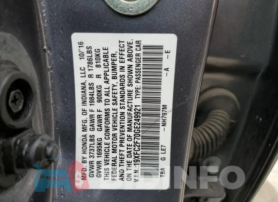 19XFC2F70GE249921 Photo# 12