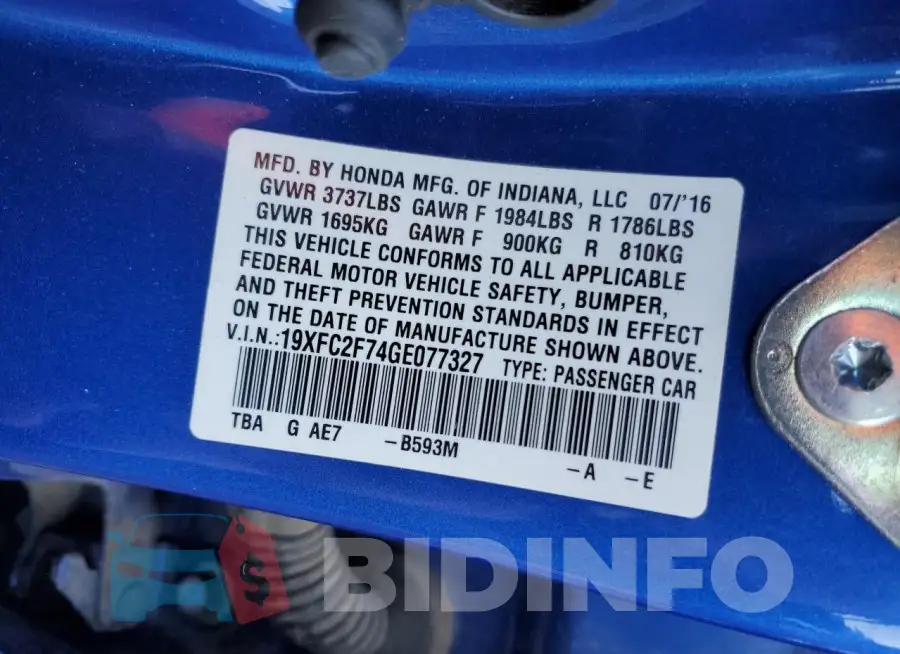 19XFC2F74GE077327 Photo# 12