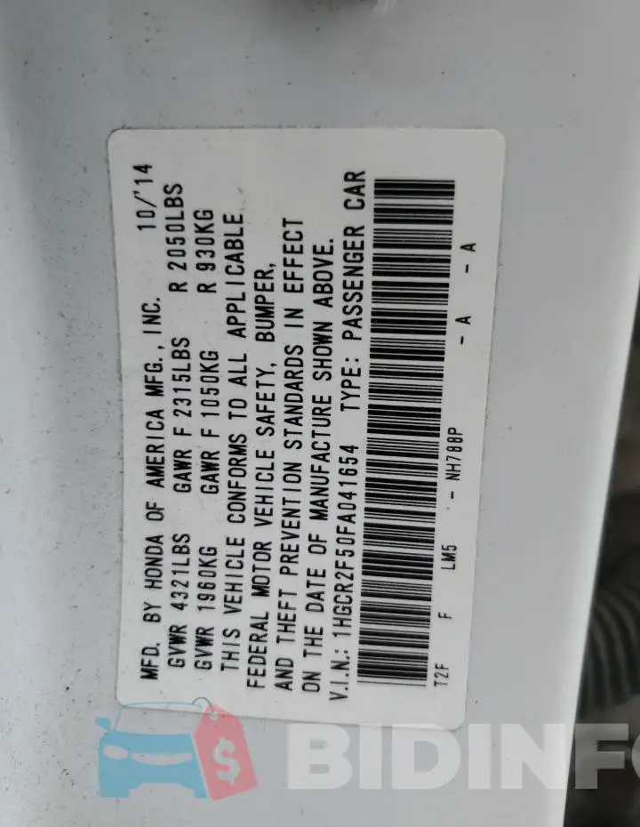 1HGCR2F50FA041654 Photo# 12
