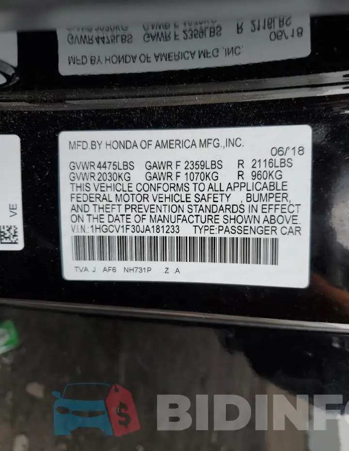 1HGCV1F30JA181233 Photo# 12