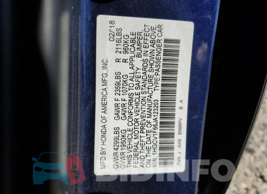 1HGCV1F66JA123203 Photo# 12