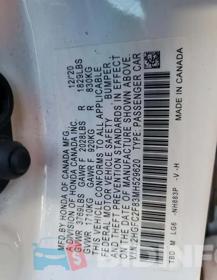 2HGFC2F83MH529620 Photo# 12