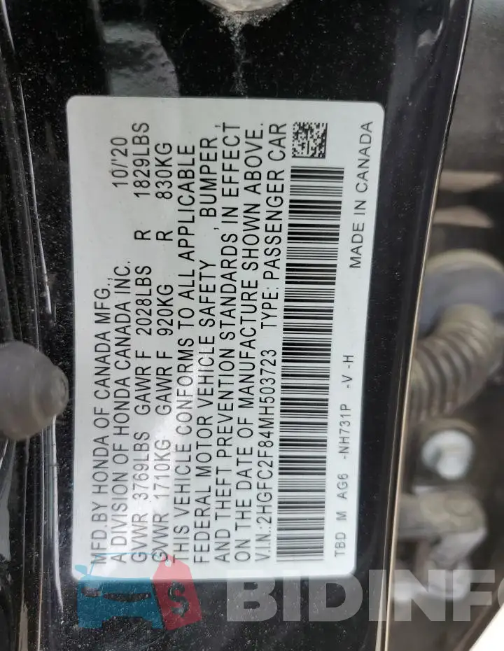 2HGFC2F84MH503723 Photo# 12