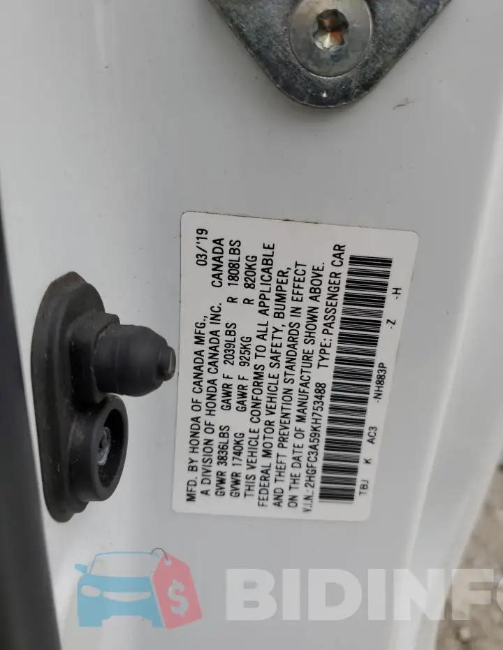 2HGFC3A59KH753488 Photo# 12