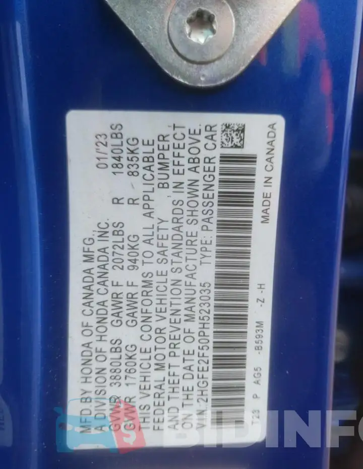 2HGFE2F50PH523035 Photo# 12