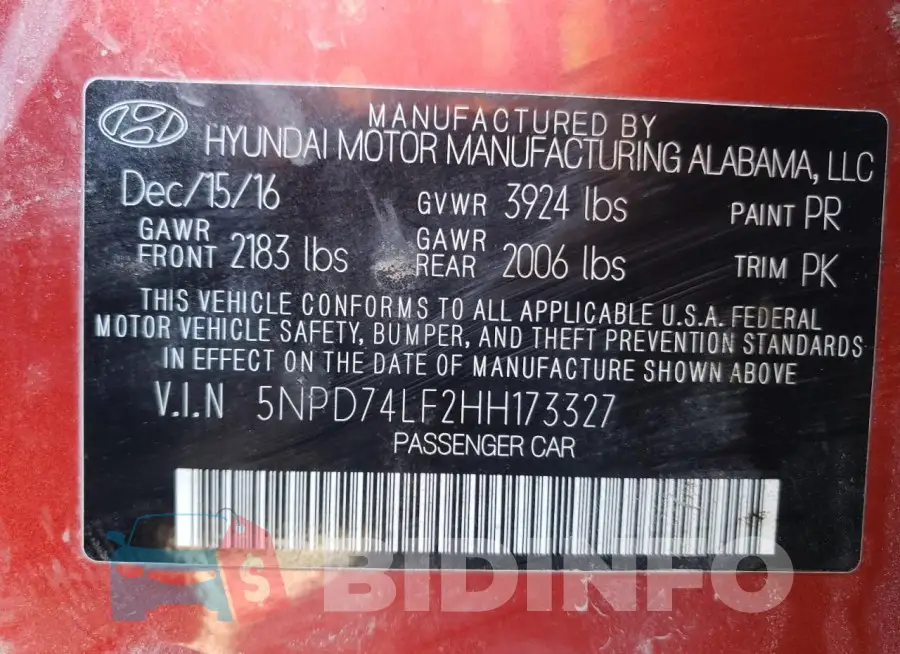 5NPD74LF2HH173327 Photo# 13