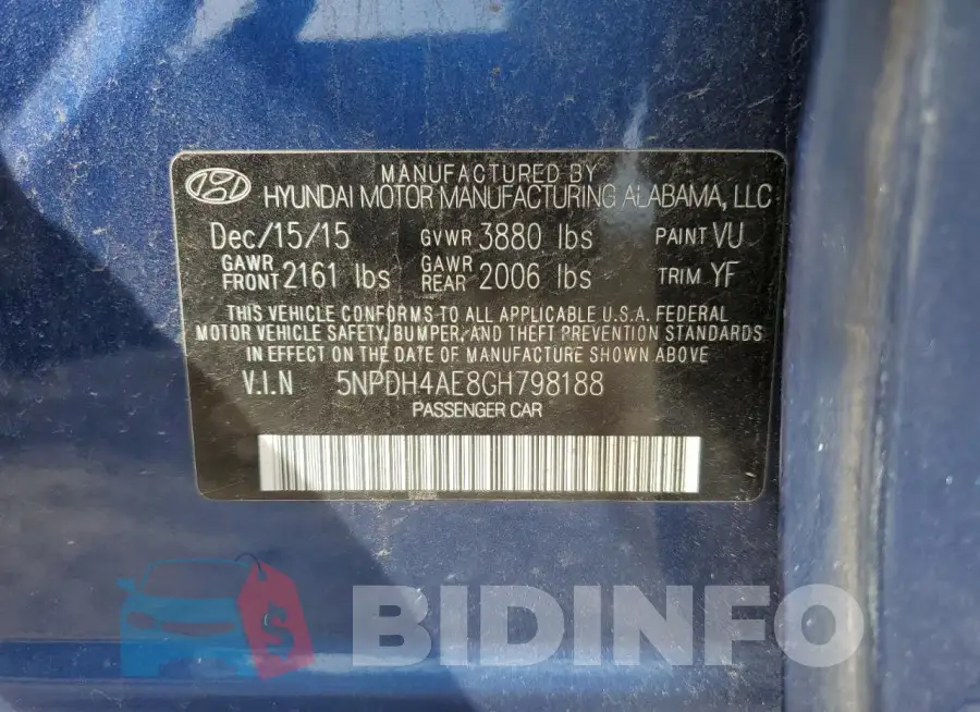 5NPDH4AE8GH798188 Photo# 12