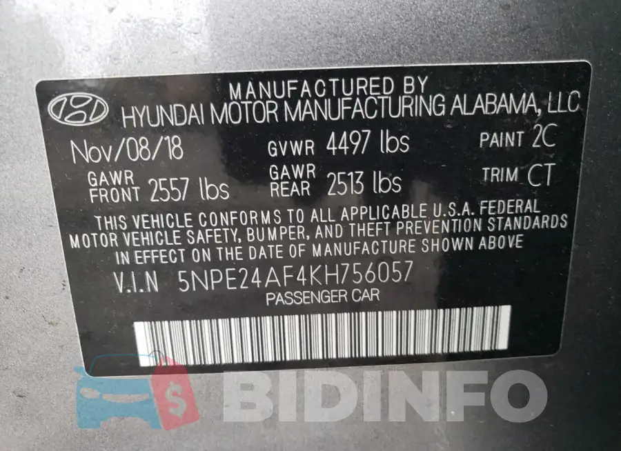 5NPE24AF4KH756057 Photo# 12