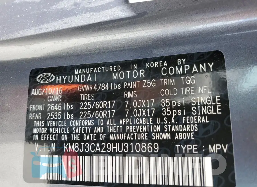 KM8J3CA29HU310869 Photo# 12