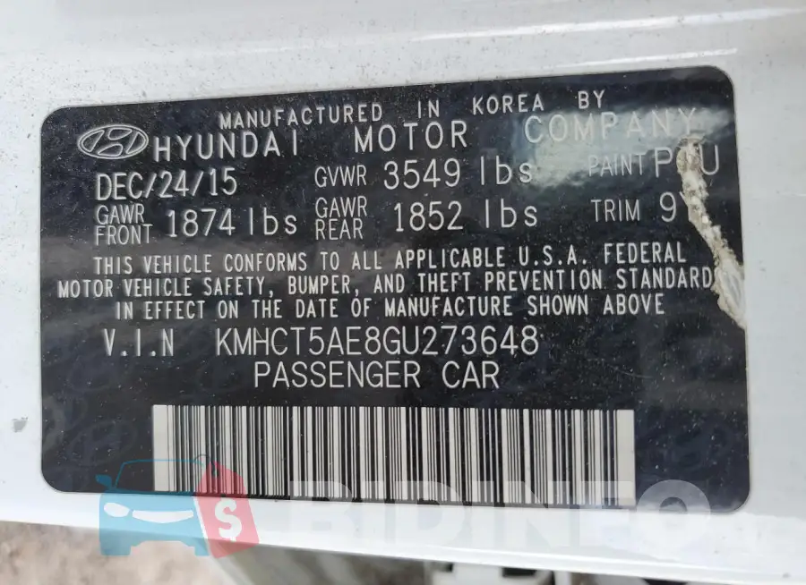 KMHCT5AE8GU273648 Photo# 12