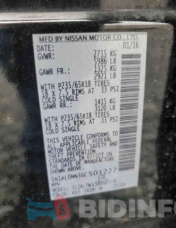 5N1AL0MN3GC501227 Photo# 13