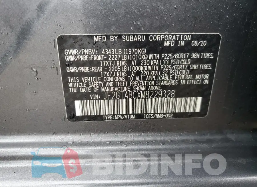 JF2GTABCXM8229328 Photo# 12