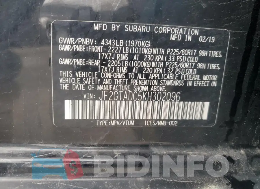 JF2GTADC5KH302096 Photo# 12