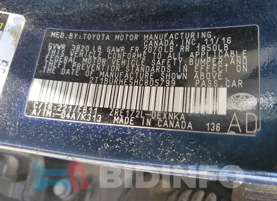2T1BURHE5HC805799 Photo# 12