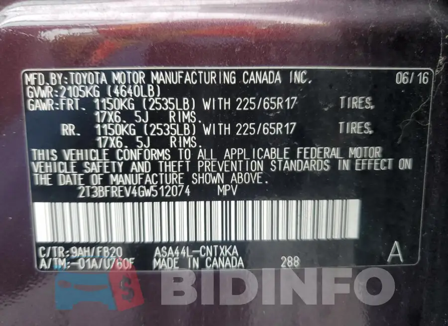 2T3BFREV4GW512074 Photo# 13