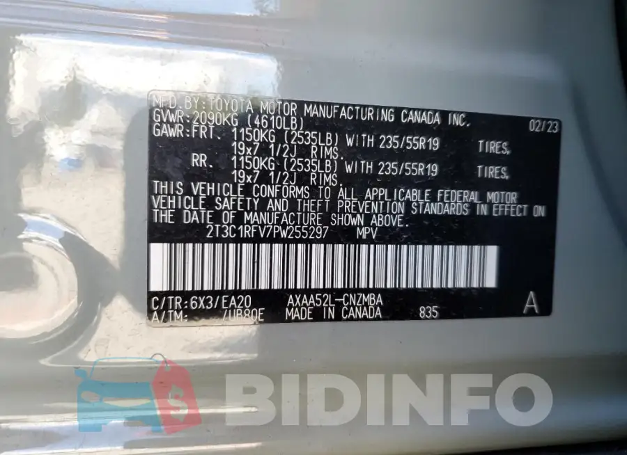 2T3C1RFV7PW255297 Photo# 14