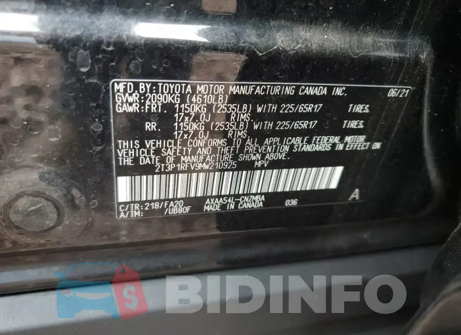 2T3P1RFV9MW210925 Photo# 12