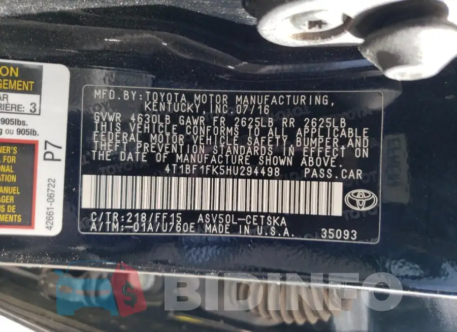 4T1BF1FK5HU294498 Photo# 13