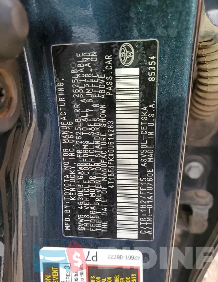 4T1BF1FKXGU614283 Photo# 12
