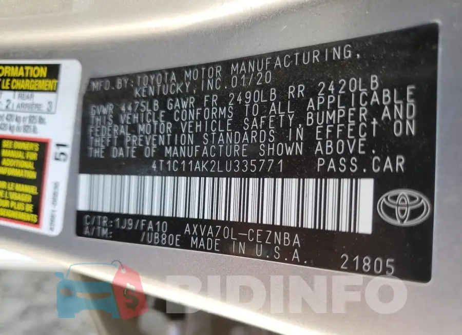 4T1C11AK2LU335771 Photo# 12