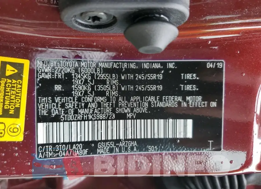 5TDDZRFH1KS988723 Photo# 13