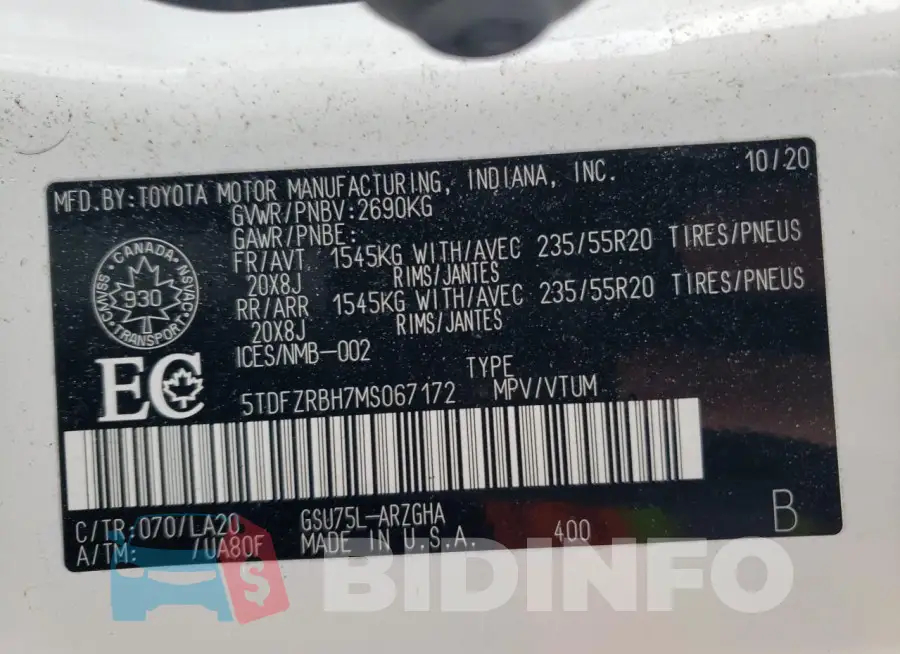 5TDFZRBH7MS067172 Photo# 13