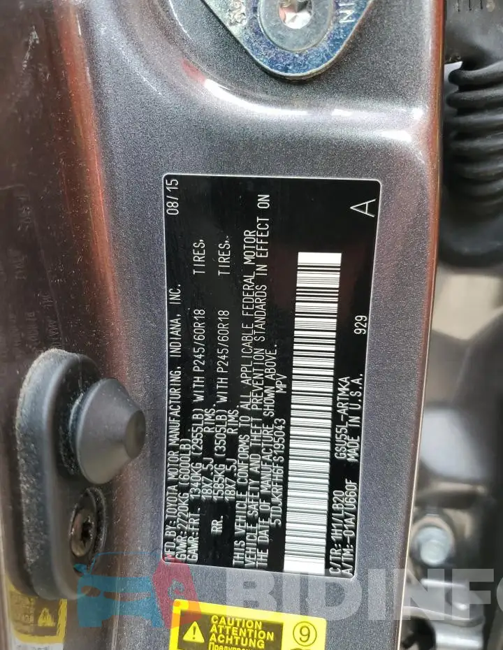 5TDJKRFH6FS195043 Photo# 12