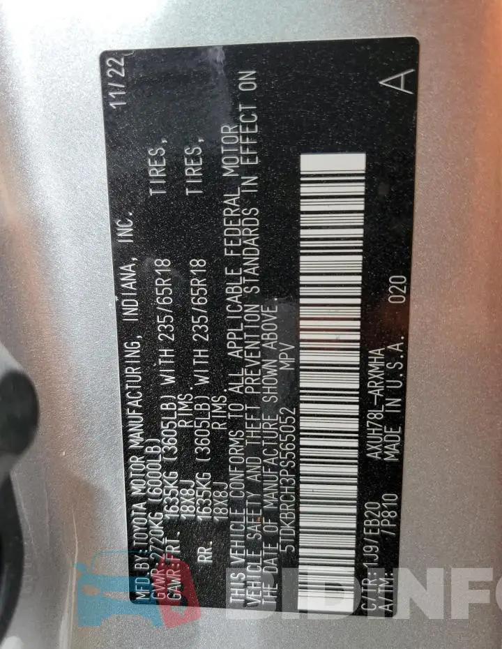 5TDKBRCH3PS565052 Photo# 14