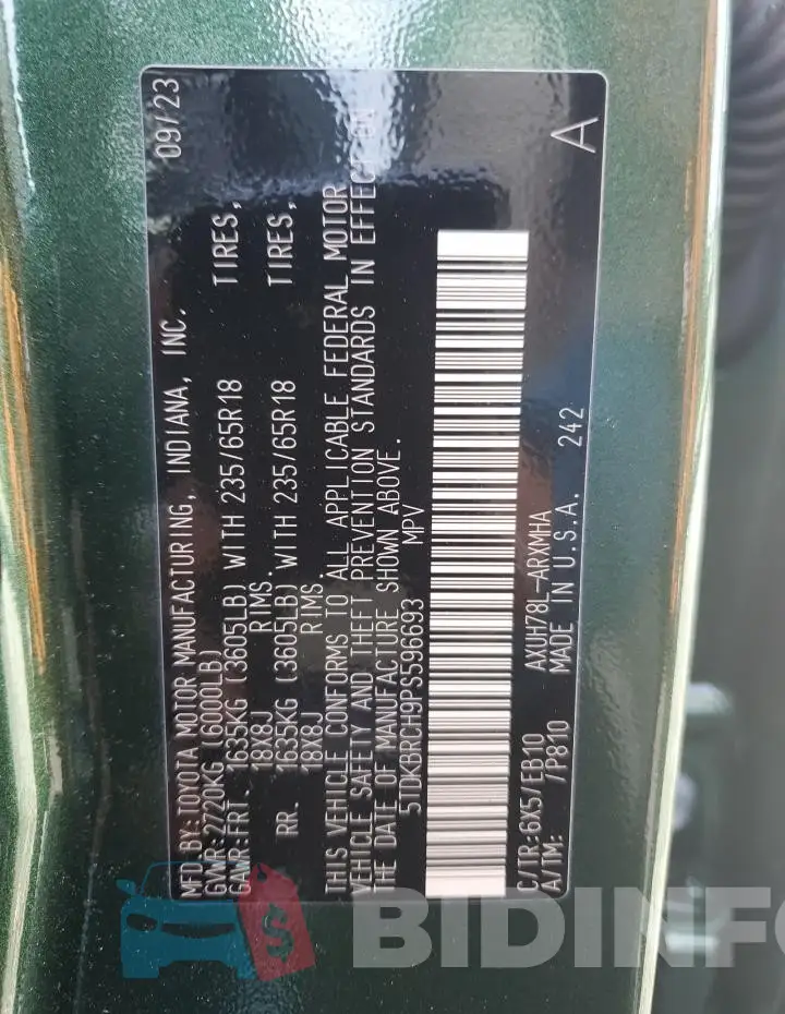 5TDKBRCH9PS596693 Photo# 14