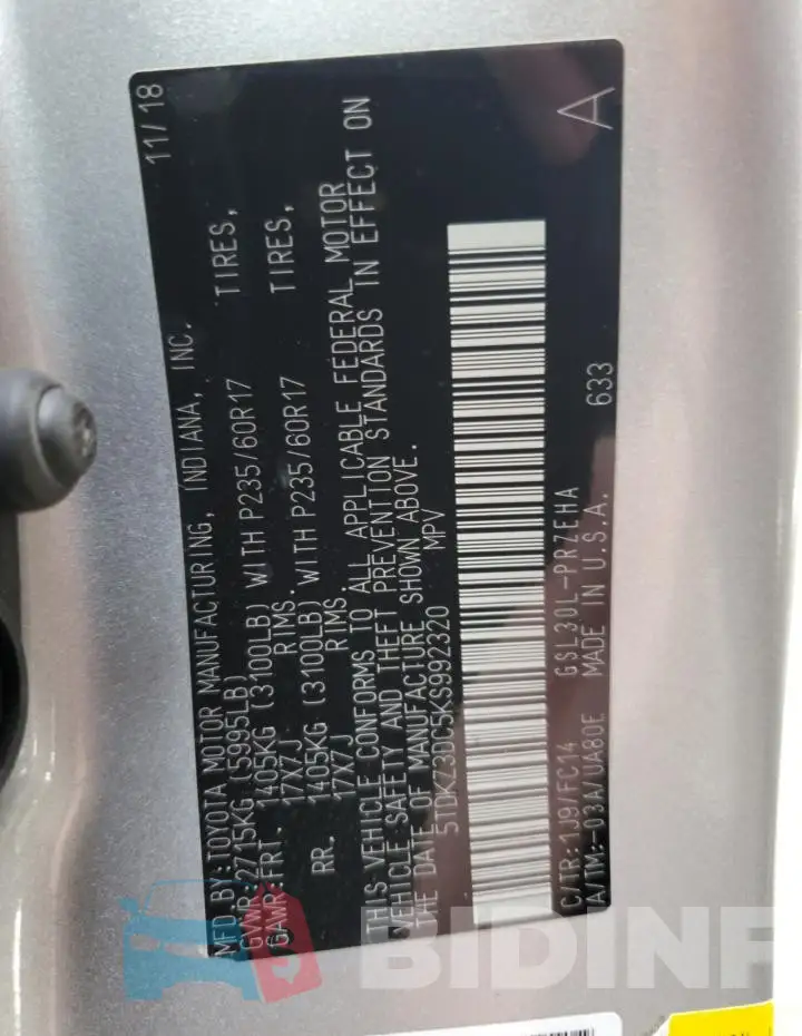5TDKZ3DC5KS992321 Photo# 12