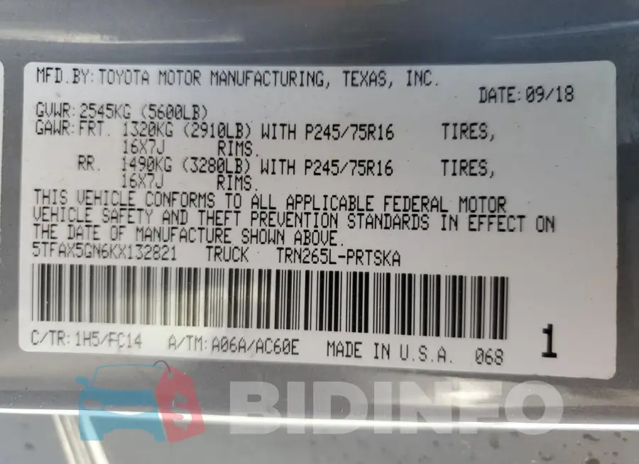 5TFAX5GN6KX132821 Photo# 12