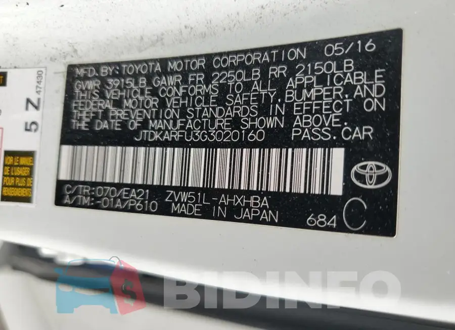 JTDKARFU3G3020160 Photo# 12