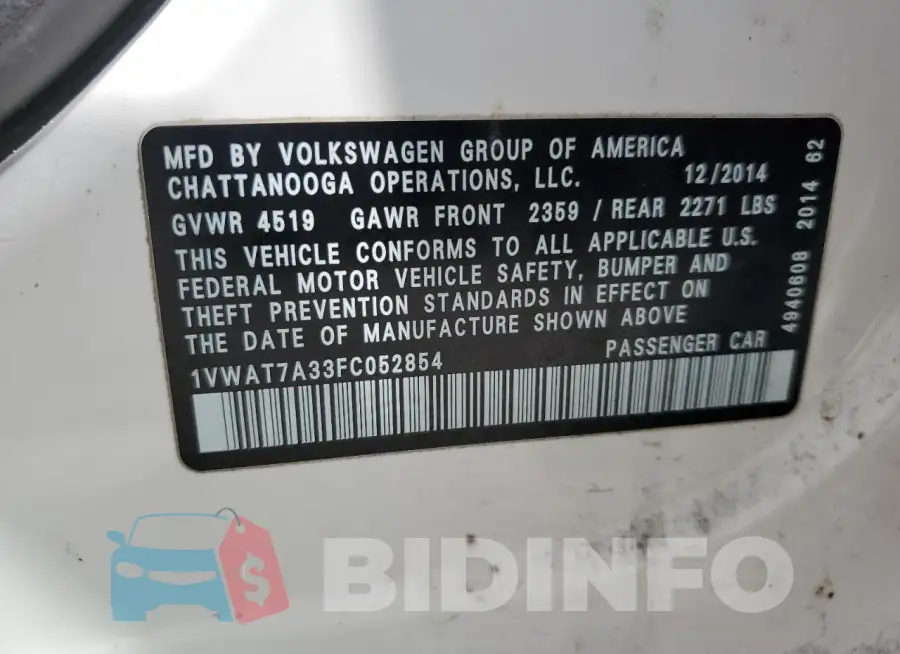 1VWAT7A33FC052854 Photo# 12
